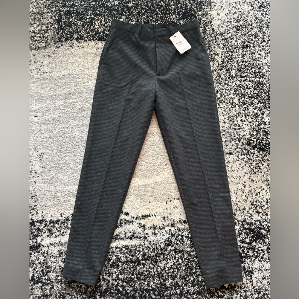 Theory Tapered Pinstripe Flannel Pants - Size 31 - New - Black/Charcoal